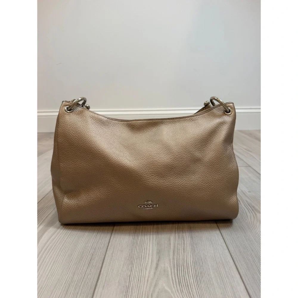 Coach Mia Hobo Metallic Champagne Gold Pebbled Leather Shoulder Bag F29137